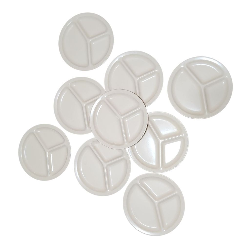 Vtg Melamine Divided Plates Set of 7 Picnic Arrowhead Envoy 100 Ivory